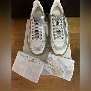 Authentic! Jimmy Choo diamond sneakers silver/white metallic leather  size 37